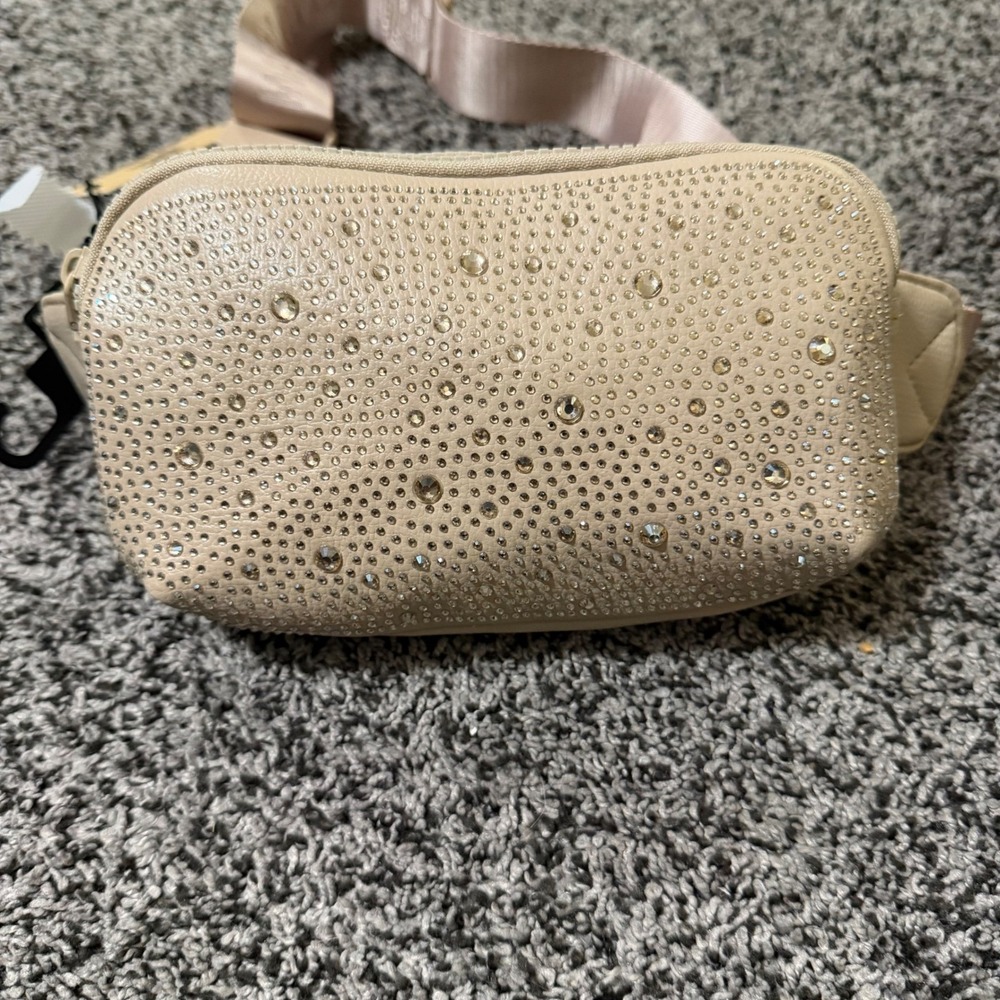 Rhinestone Crystal Belt Bag Sparkly Festival Fanny Pack Madden NYC Beige NWT - Picture 2 of 8